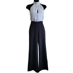 ABS By Allen Schwartz  Black and White Halter Back Jumpsuit Sz 0  NWT